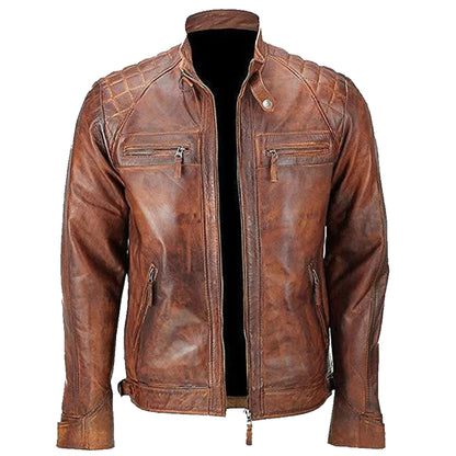 Brown Biker Vintage Distressed Leather Jacket