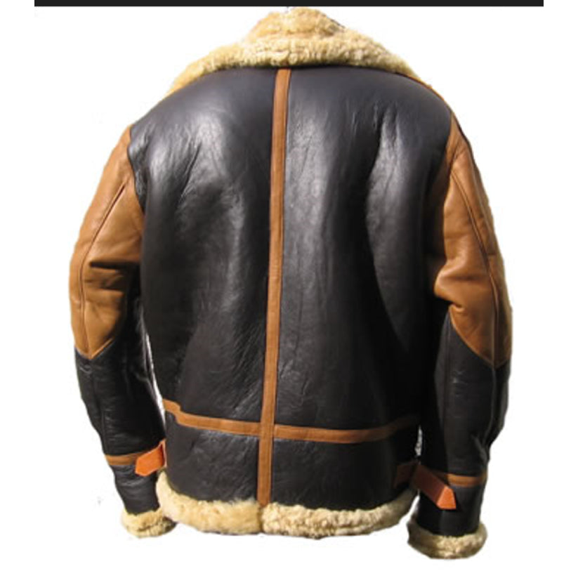 Brown Mens Bomber Real Shearling Leather Jacket