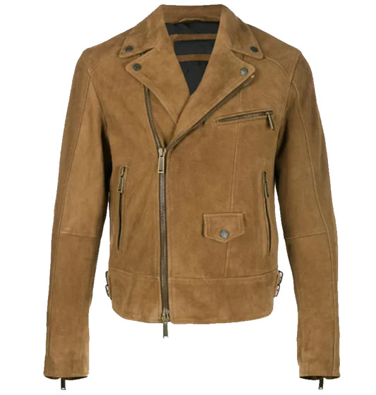 Brown Suede Leather Biker Jacket for Men