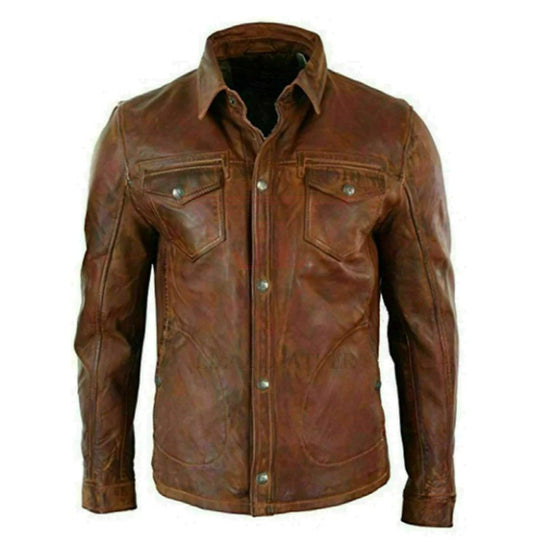 Brown Trucker Waxed Leather Jacket