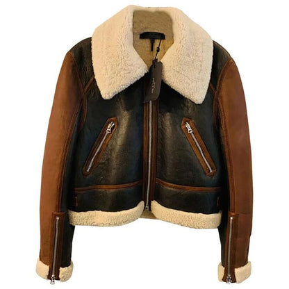 Brown Women's Aviator Shearling Jacket