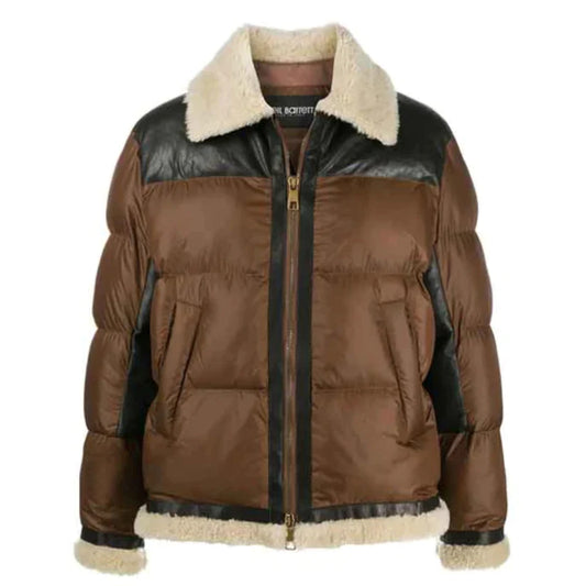 Front Full Zipped Puffer Leather Jacket For Men’s