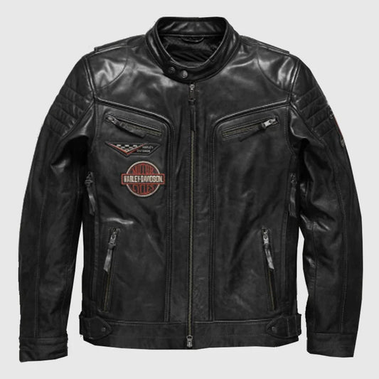 Harley Davidson Men Embroidery Eagle Design Leather Jacket