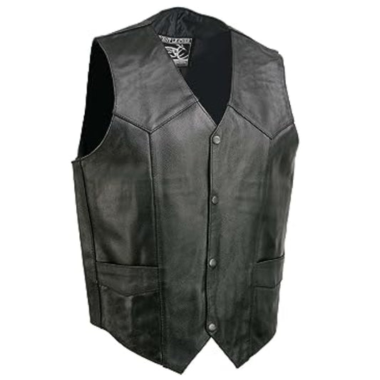 Leather Black Motorcycle Leather Vest for Men