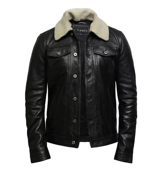 Leather Jacket Mens Detachable Collar Jacket