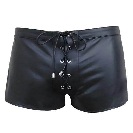 Man Real Lambskin Leather Black Lace Up Style Shorts