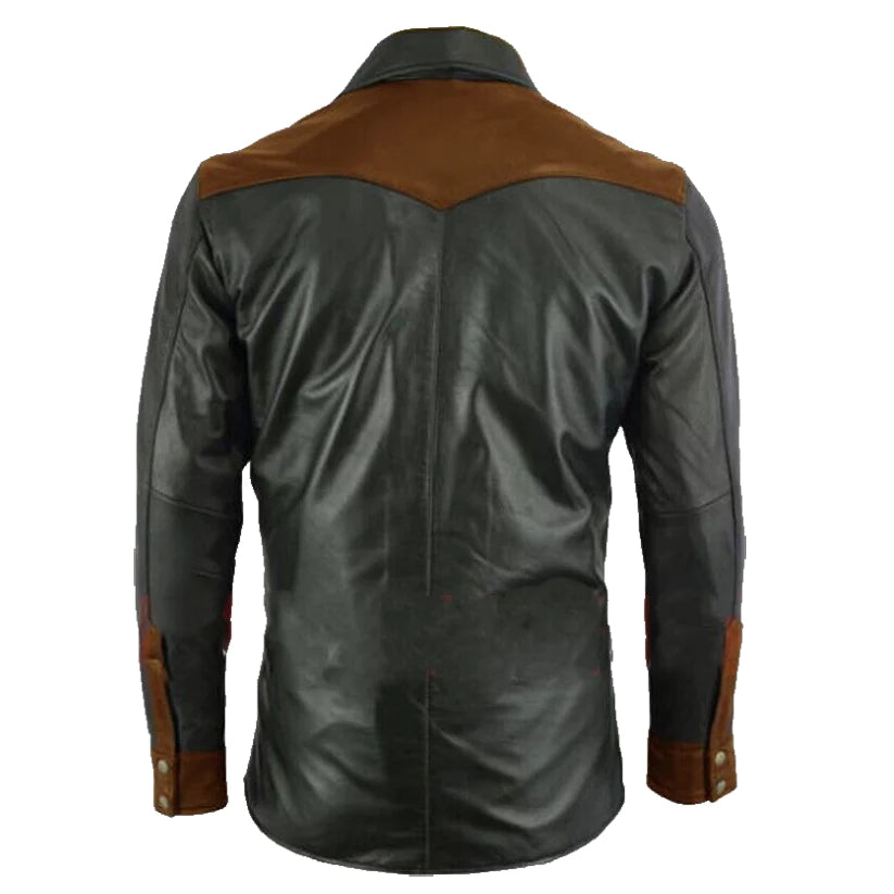 Men's Black Leather Shirt Real Soft Sheepskin