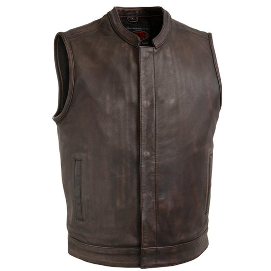 Men's Copper Top Rocker Leather Motorcycle Vest