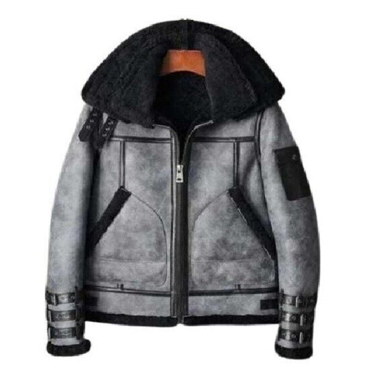 Men's Grey B3 Bomber Shearling Leather Jacket