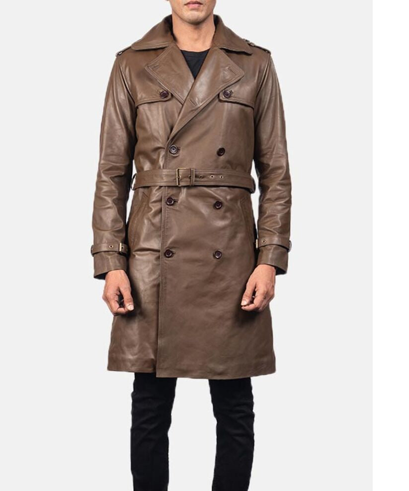 Men’s Leather Brown Duster Coat