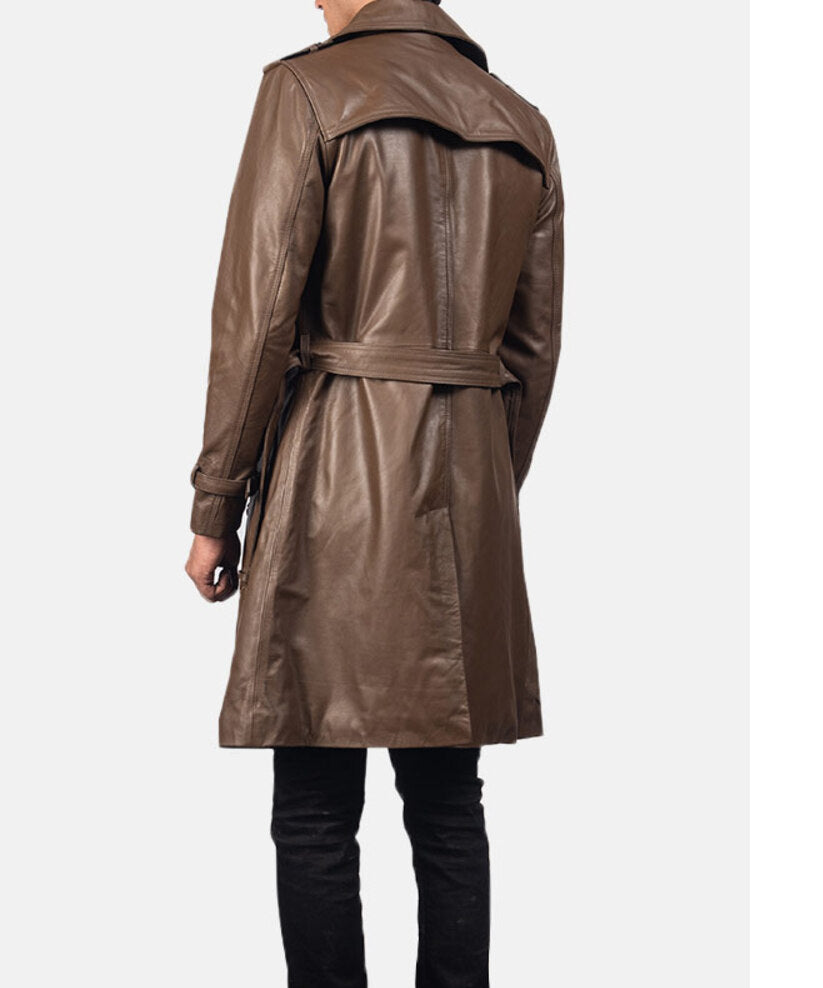 Men’s Leather Brown Duster Coat