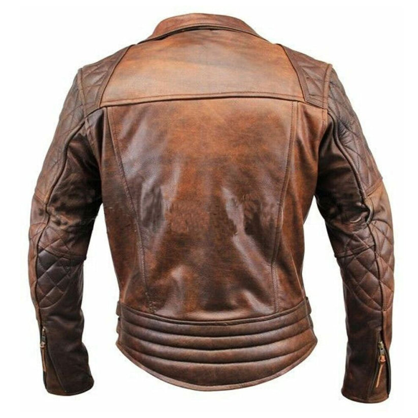 Men’s Motorcycle Vintage Distressed Brown Leather Jacket