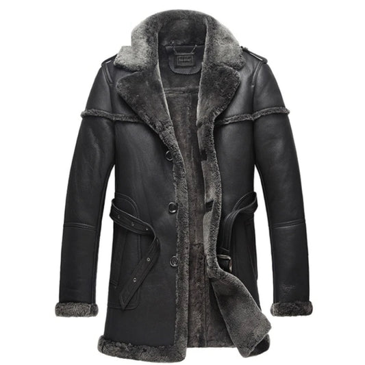 Men's Shearling Long Leather Coat