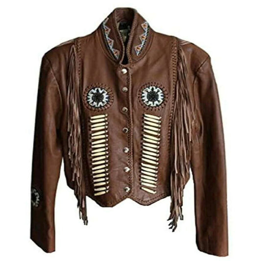 Men's Western Dark Brown Leather With Fringe Jacket