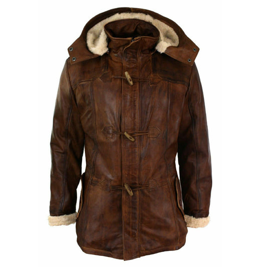Mens Brown Trench Hooded Long Genuine Coat