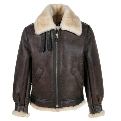 Mens Shearling Aviator B3 Leather Fur Jacket