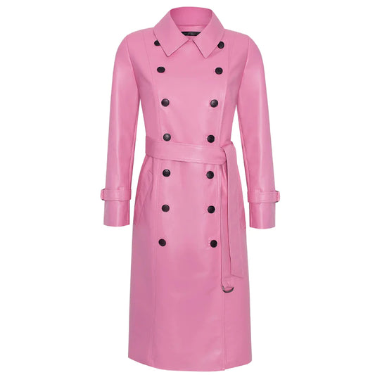 Pink Leather Trench Coat