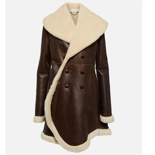 Shearling Trimmed Leather Coat