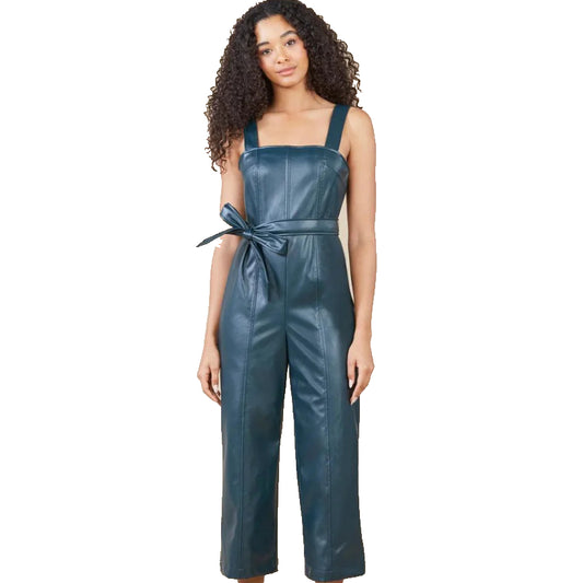 Sleeveless Utility Leather Jumpsuit For Women