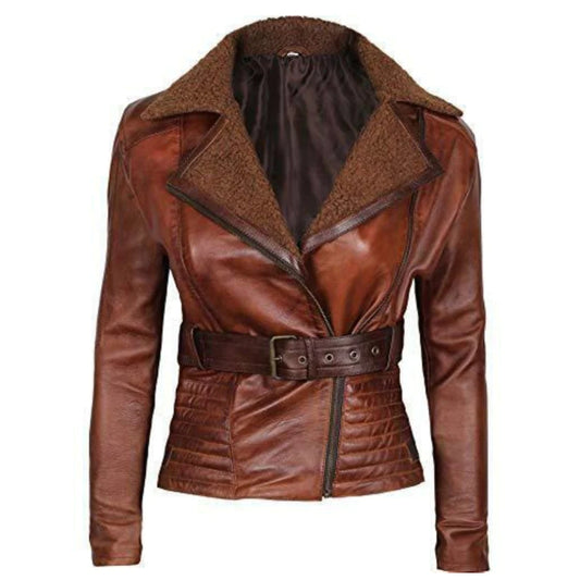 Women's Brown Genuine Lambskin Leather Jacket