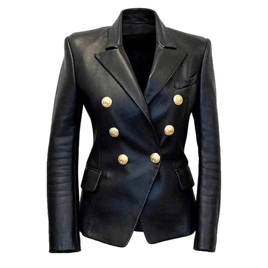 Women’s Celebrity Style Black Leather Blazer Jacket