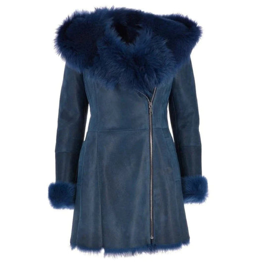 Women's Luxury Sheepskin Royal Blue Coat