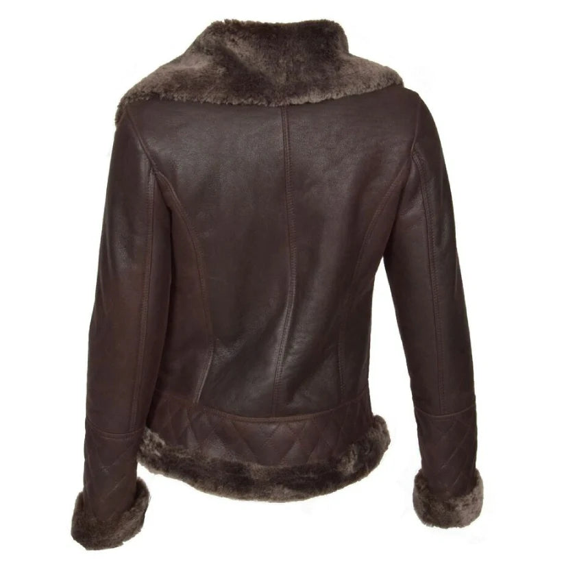 Womens Fur Lined Shearling Leather Jacket Bomber