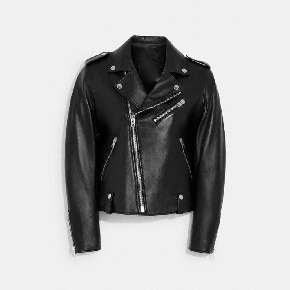 Womens Black Biker sheepskin leather Jacket