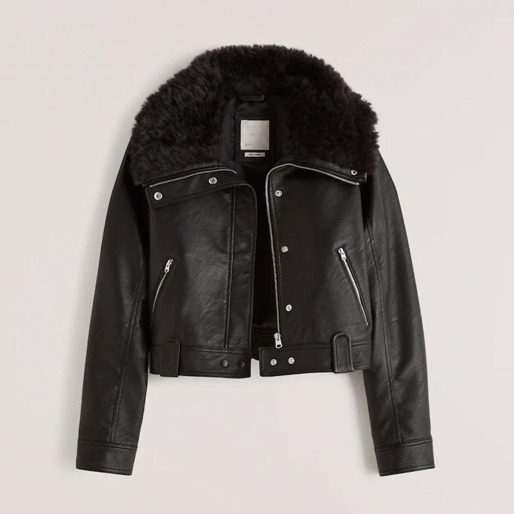 Womens Black B3 Sheepskin Shearling Aviator Leather Jacket