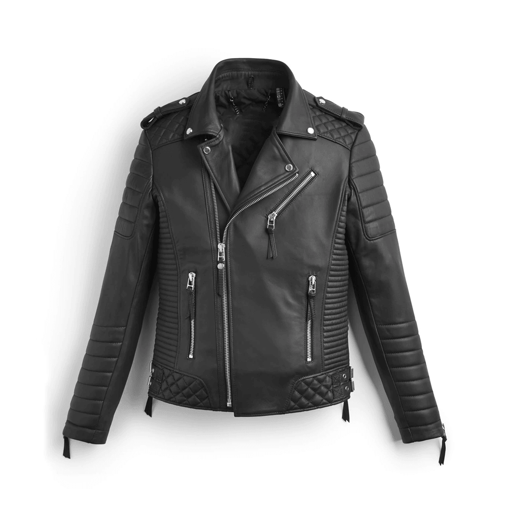 Black Quilted Biker Leather Jacket For Men