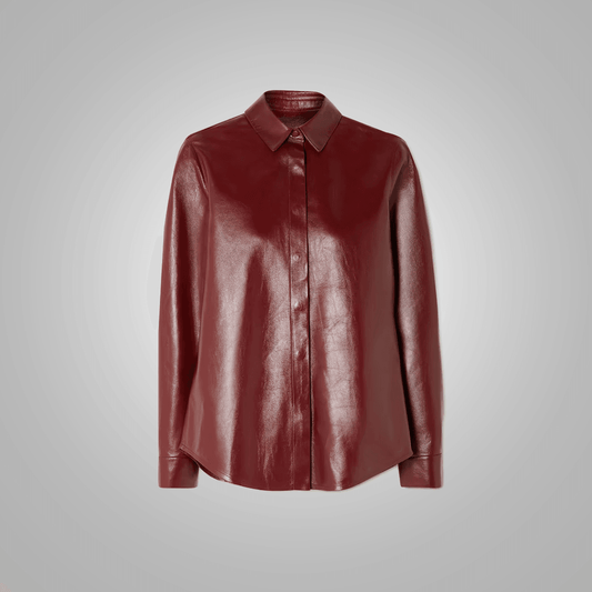 Womens Buttery Soft Red Leather Shirt