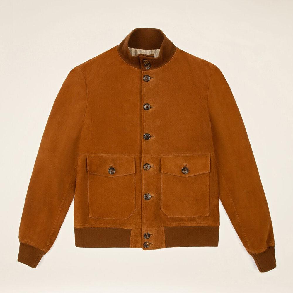 Mens Brown Suede Leather Bomber Jacket - shearlingbomberjackets