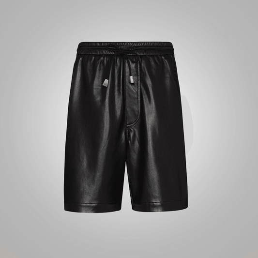 Black Lambskin Leather Shorts For Men
