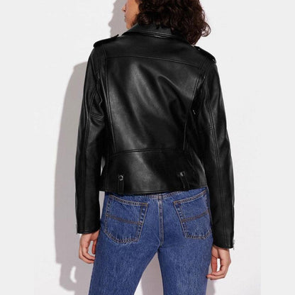 Womens Black Biker sheepskin leather Jacket