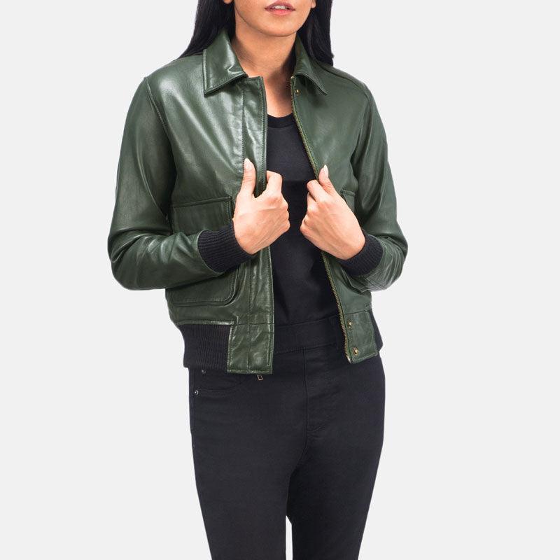West A2 Green Leather Bomber Jacket