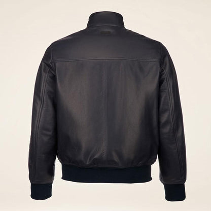 Men's Shinny Black Leather Bomber Jacket - shearlingbomberjackets