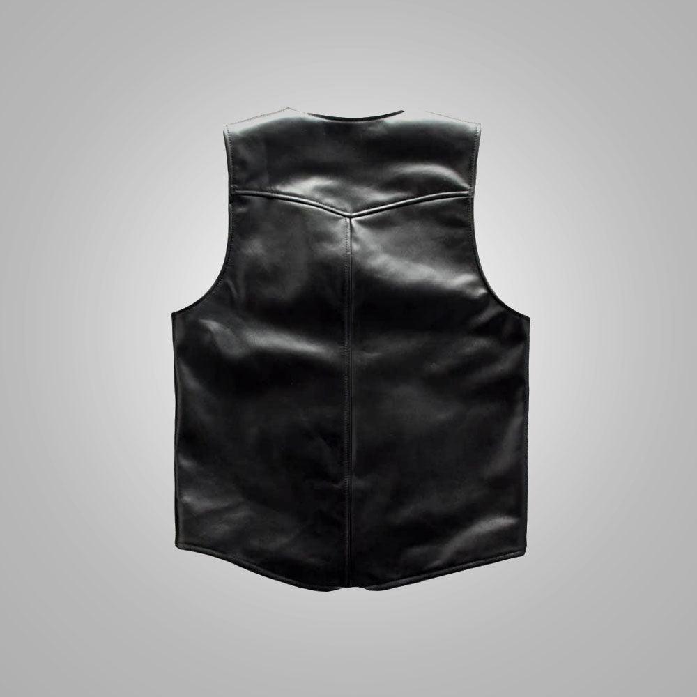 Mens Black Sheepskin Cowboy Genuine Leather Vest