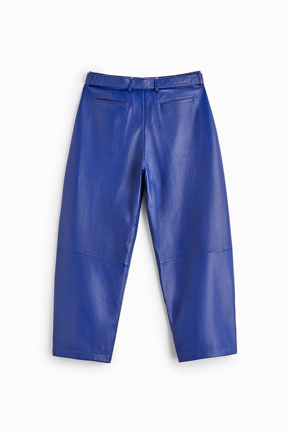 Men's Blue Sheepskin Leather Biker Pants