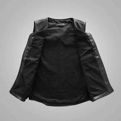 Mens Black Sheepskin Cowboy Genuine Leather Vest