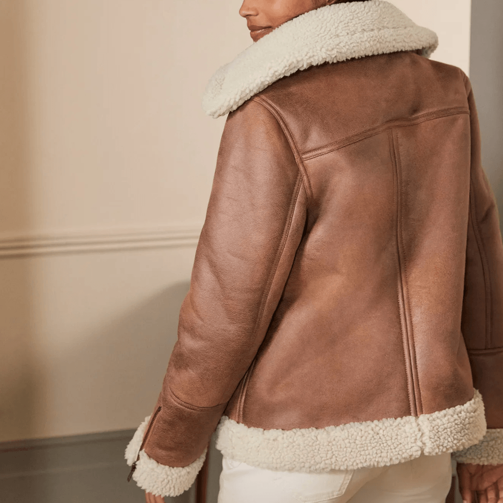 Women's Sheepskin Brown Shearling Leather Aviator Jacket