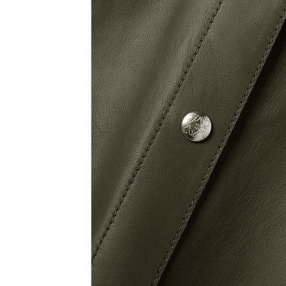 Green Soft Smart Collar Leather Shirt For Women