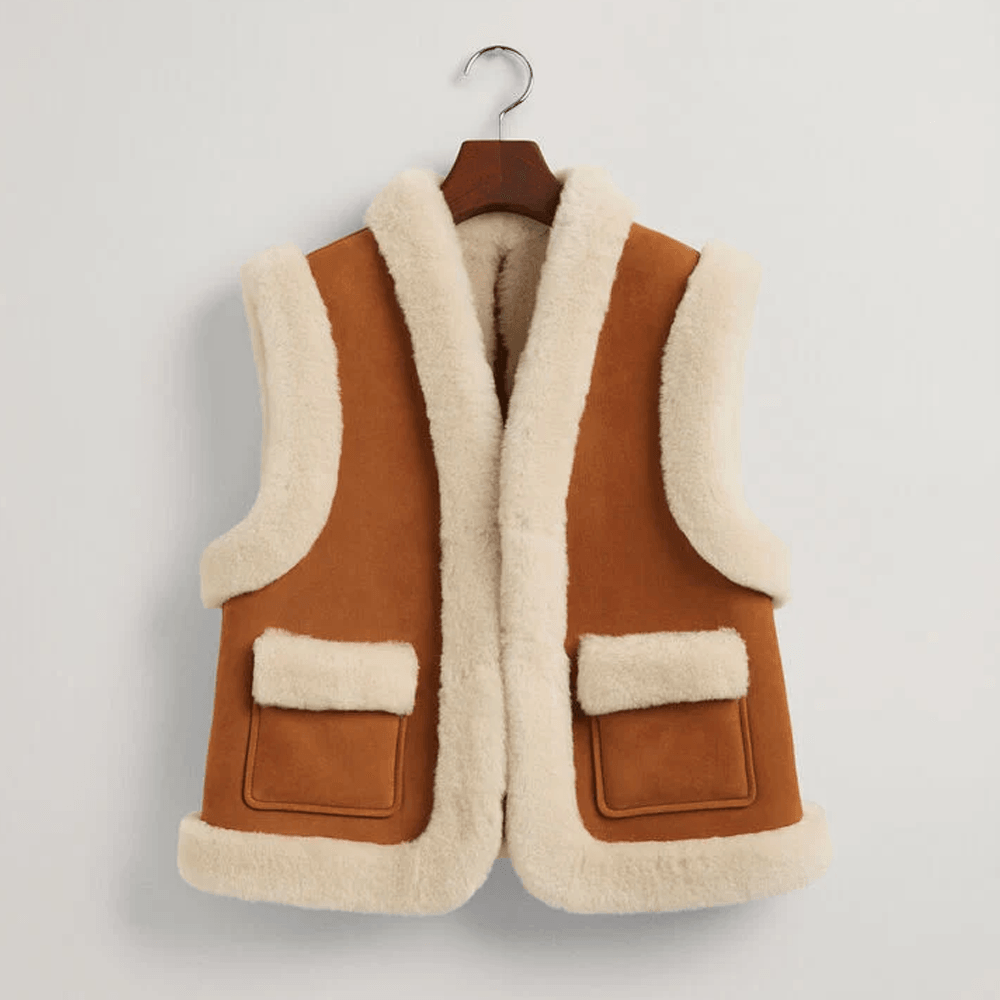 Womens B3 Brown and white Shearling Leather Vest