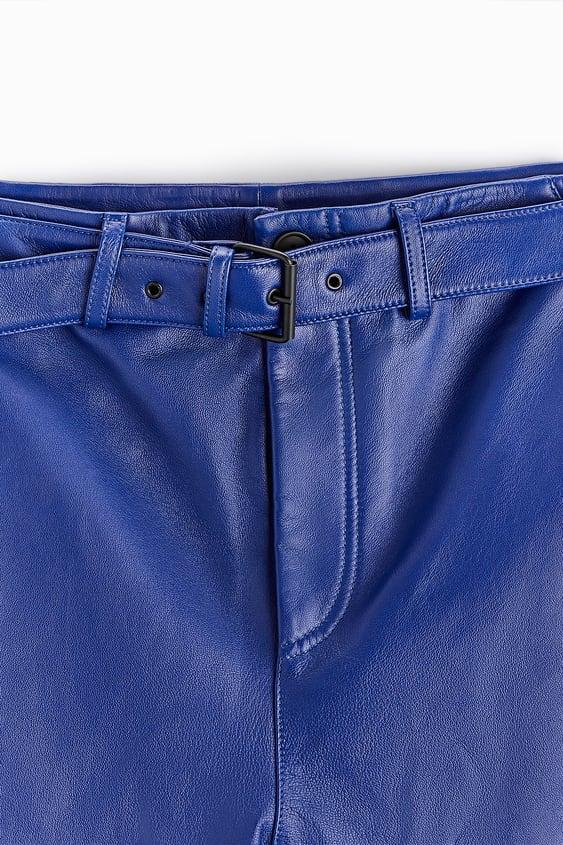 Men's Blue Sheepskin Leather Biker Pants