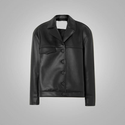 Black Soft Fit Smooth Faux Leather Shirt For Women