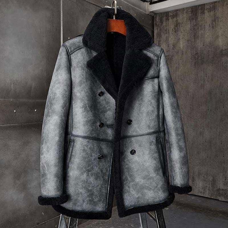 Men's B3 Hunting Jacket B3 Shearling Long Coat Overcoat