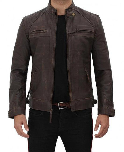 Men's Claude Quilted Distressed Brown Leather Jacket