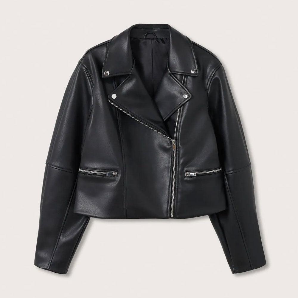 Womens leather biker jacket In black