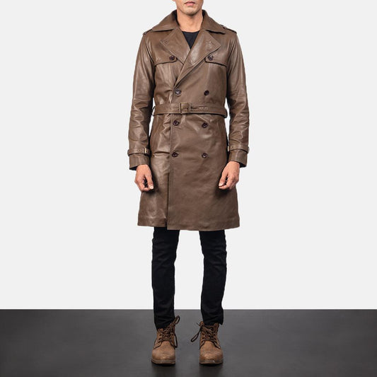 Men's Sheepskin Leather Duster Brown coat