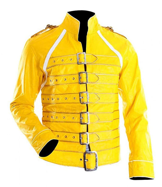 Yellow Strap Faux Leather Jacket