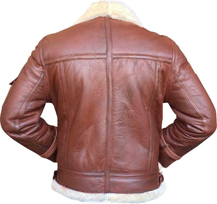 Men's Handmade Brown Flying Leather Jacket With Fur - shearlingbomberjackets